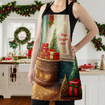 Festively decorated room, traditional Christmas  Apron<br><div class="desc">This Apron features a magnificently decorated living room with wonderful Christmas decorations. Everything shines in red,  gold and green,  the traditional Christmas colours. Christmas trees,  many Christmas balls,  wrapped gifts fill the room with Christmas anticipation. Background golden glitter. Beautiful,  custom apron - unique christmas gift!</div>