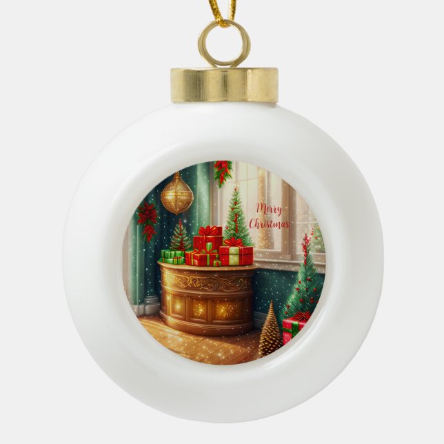 Festively decorated room, traditional Christmas -  Ceramic Ball Christmas Ornament (Front)