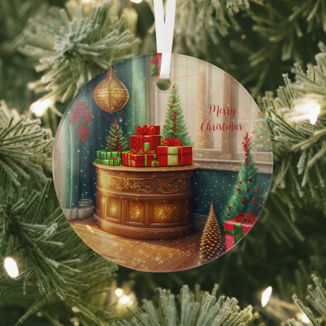 Festively decorated room, traditional Christmas -  Glass Tree Decoration (Insitu)