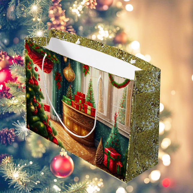 Festively decorated room, traditional Christmas  Large Gift Bag (Creator Uploaded)