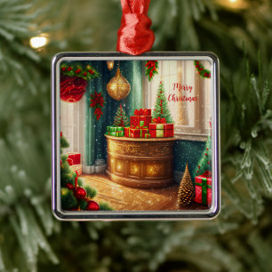 Festively decorated room, traditional Christmas - Metal Tree Decoration