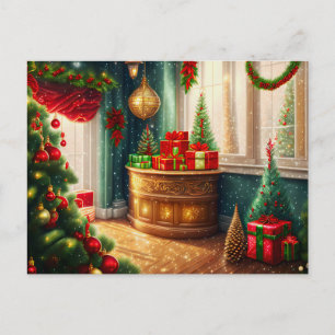 Festively decorated room, traditional Christmas Postcard