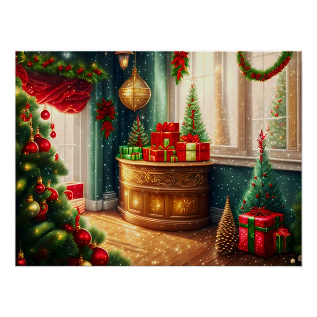 Festively decorated room, traditional Christmas  Poster (Front)