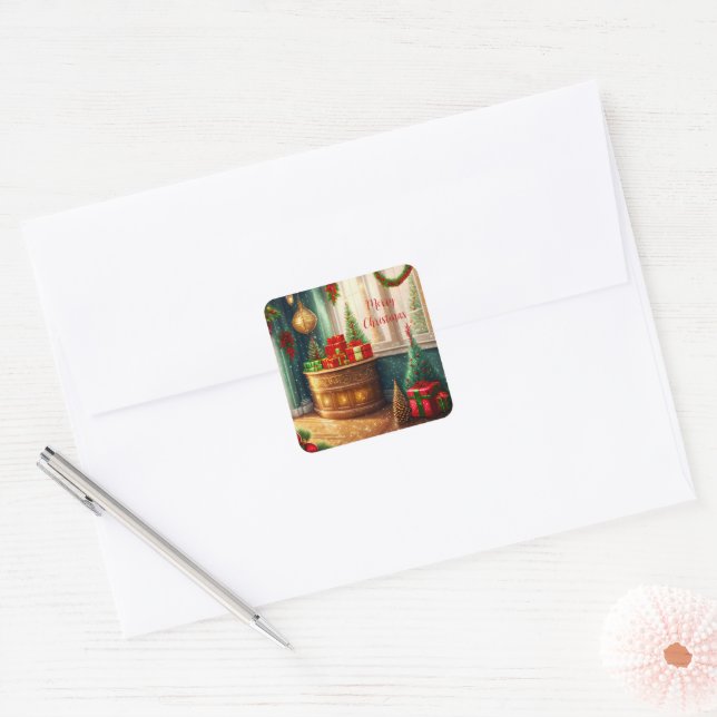 Festively decorated room, traditional Christmas  Square Sticker (Envelope)