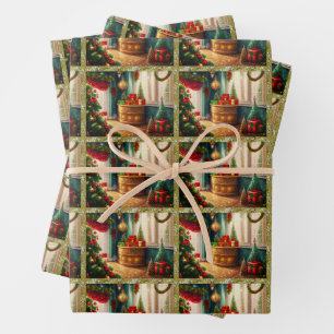 Festively decorated room, traditional Christmas  Wrapping Paper Sheet