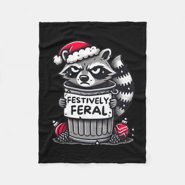 Festively Feral Racoon Christmas Funny Holiday An Fleece Blanket (Front)