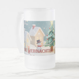 Festliche Weihnachtsszene mit Schneemännern Frosted Glass Beer Mug
