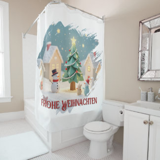 Festliche Weihnachtsszene mit Schneemännern Shower Curtain