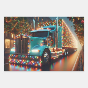Festlicher Weihnachts-LKW mit Lichtern Wrapping Paper Sheet