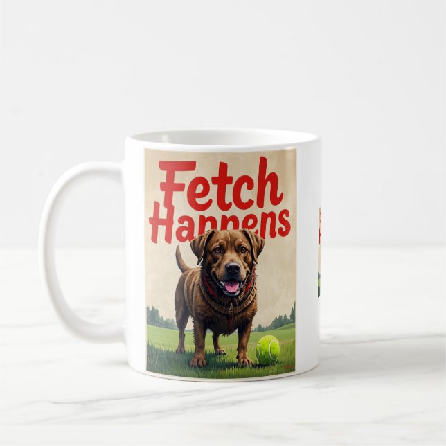Fetch Happens Humourous dog coffee cup mug  (Left)