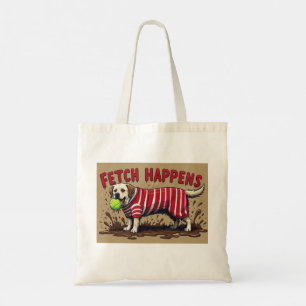 Fetch Happens Humourous dog tote bag muddy Labrado