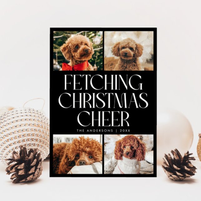 Fetching Christmas Cheer Dog Photo Black Holiday Card (Creator Uploaded)