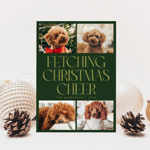 Fetching Christmas Cheer Dog Photo Green Holiday Card