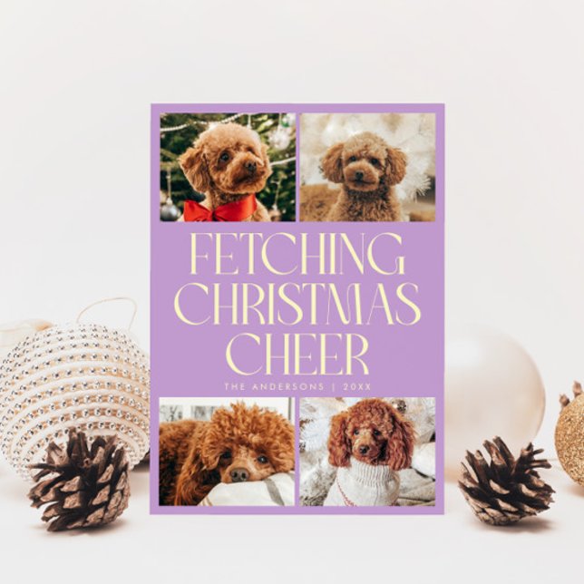 Fetching Christmas Cheer Dog Photo Lemon Wisteria Holiday Card (Creator Uploaded)