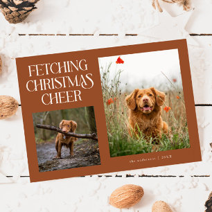 Fetching Christmas Cheer Terracotta Dog Photo Holiday Card