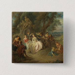 Fête Champêtre, c. 1730 (oil on canvas) 15 Cm Square Badge