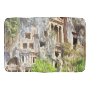 Fethiye Ancient Lycian Tombs Watercolor Bath Mat