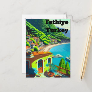 Fethiye Turkey Travel Postcard Art, Fethiye Turkey