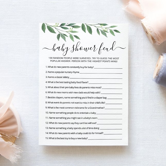 Feud game with Answers Baby Shower pary Card (Creator Uploaded)