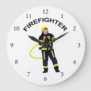 Feuerwehrmann in blauer Einsatzkleidung Große Wand Large Clock