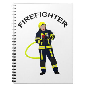 Feuerwehrmann in blauer Einsatzkleidung Notizblock Notebook