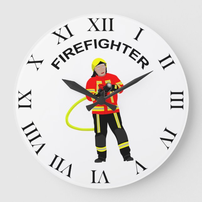 Feuerwehrmann in Einsatzkleidung  Große Wanduhr Large Clock (Front)