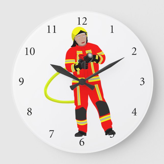 Feuerwehrmann in roter Einsatzkleidung  Large Clock (Front)