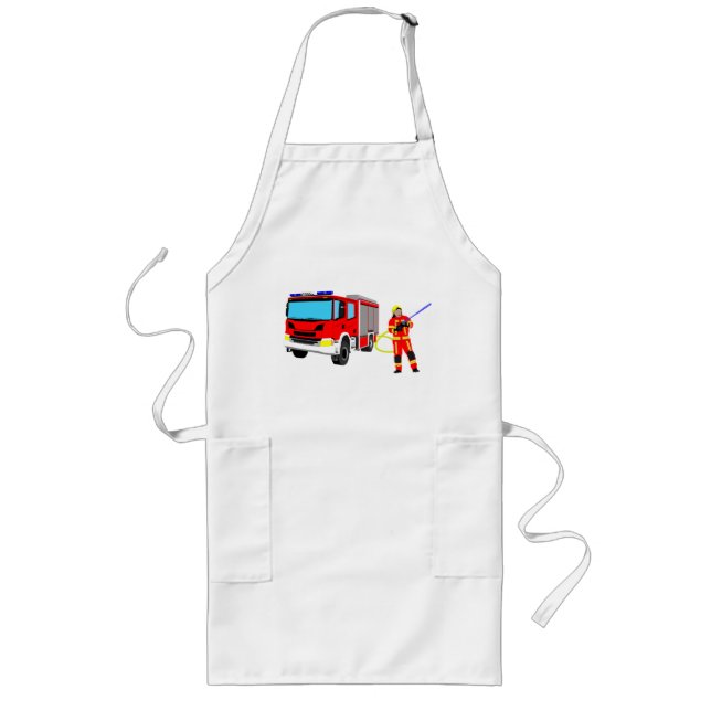 Feuerwehrmann und Löschfahrzeug Lange Schürze Long Apron (Front)