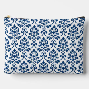 Feuille Damask Big Pattern Dark Blue on White Accessory Pouch
