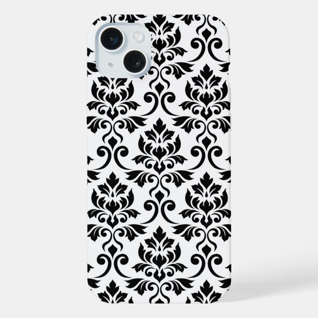 Feuille Damask Lg Pattern Black on White iPhone Case (Back)