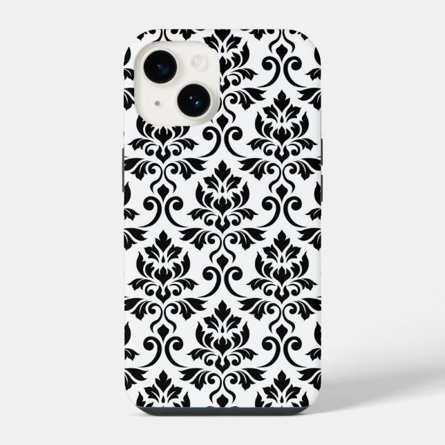 Feuille Damask Lg Pattern Black on White iPhone Case (Back)