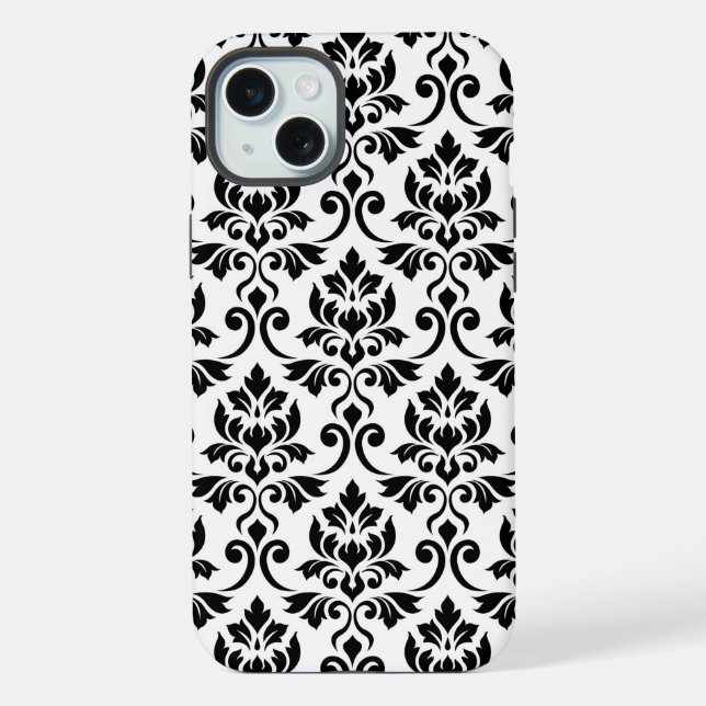 Feuille Damask Lg Pattern Black on White iPhone Case (Back)