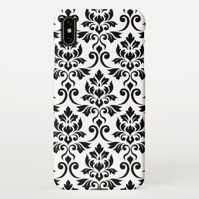 Feuille Damask Lg Pattern Black on White iPhone Case (Back)