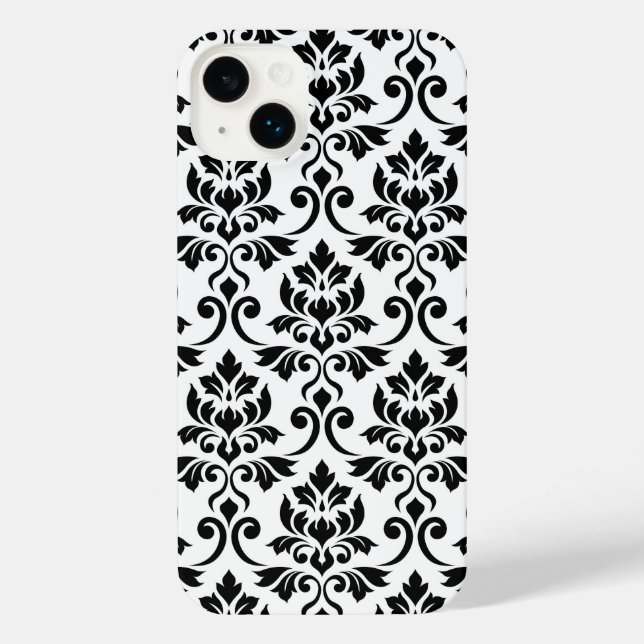 Feuille Damask Lg Pattern Black on White iPhone Case (Back)