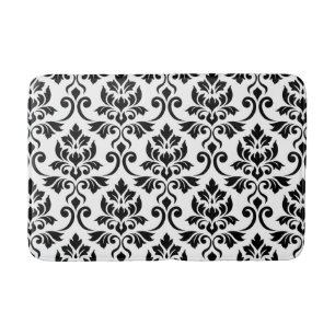Feuille Damask Pattern Black Bath Mat