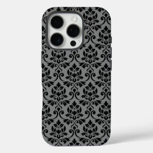 Feuille Damask Pattern Black on Gray iPhone 16 Pro Case