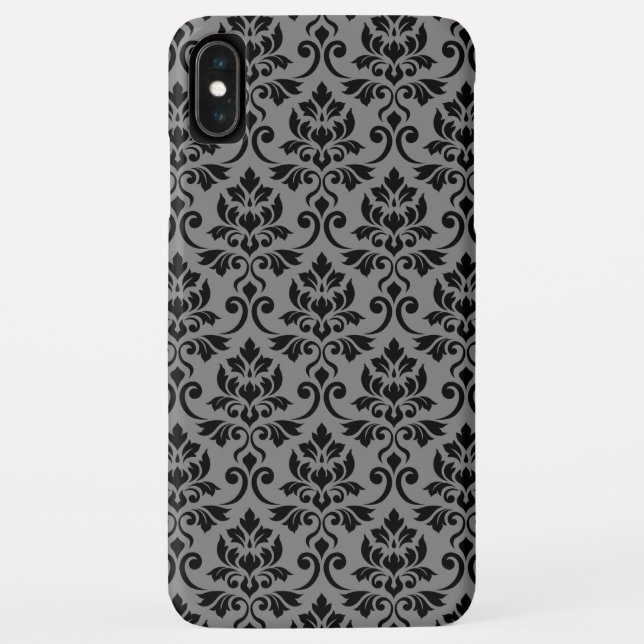 Feuille Damask Pattern Black on Grey Case-Mate iPhone Case (Back)