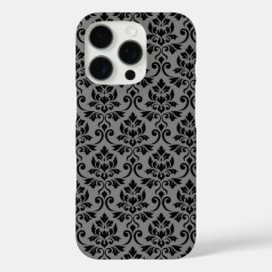 Feuille Damask Pattern Black on Grey iPhone 16 Pro Case