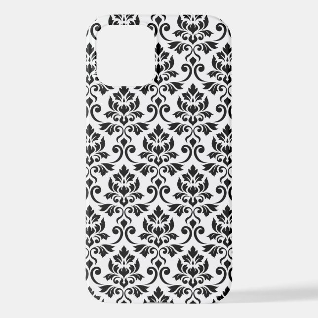 Feuille Damask Pattern Black on White iPhone Case (Back)