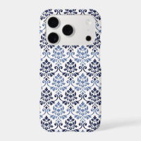Feuille Damask Pattern Blues on Cream
