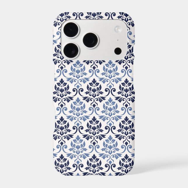 Feuille Damask Pattern Blues on Cream (Back)
