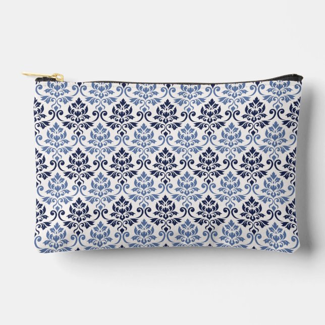 Feuille Damask Pattern Blues on Cream Accessory Pouch (Front)