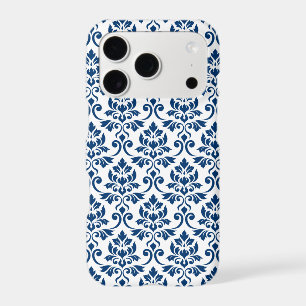 Feuille Damask Pattern Dark Blue on White