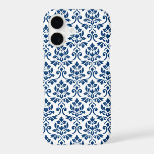 Feuille Damask Pattern Dark Blue on White
