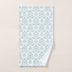 Feuille Damask Pattern Duck Egg Blue on White Hand Towel