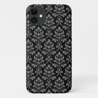 Feuille Damask Pattern Grey on Black