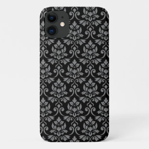 Feuille Damask Pattern Grey on Black iPhone 11 Case