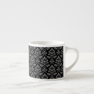 Feuille Damask Pattern Grey on Black Espresso Cup
