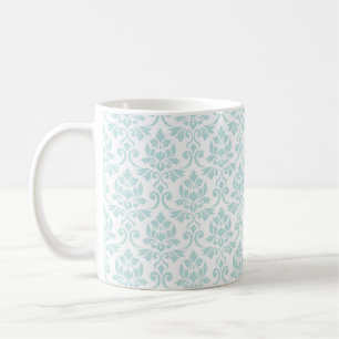 Feuille Damask Pattern Light Teal on White Coffee Mug