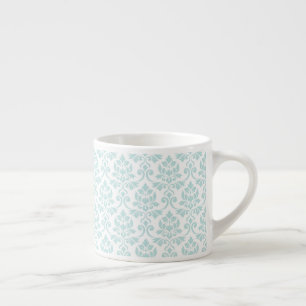 Feuille Damask Pattern Light Teal on White Espresso Cup
